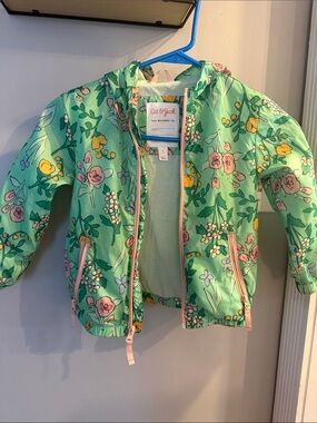 Cat & Jack Mint Green Floral Hooded Rain Jacket with Pink Accents